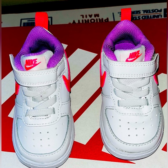 **SOLD** Nike Court Borough 2 Low (White, Pink, and Purple) TD Size 4C - $35 - Picture 3 of 10